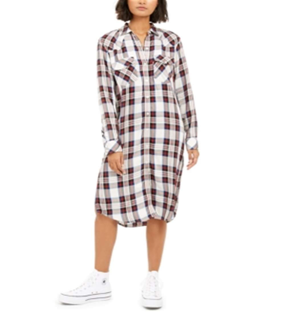 Levi's Women's Long Button up Plaid Shirt Black Multi Size Petite M