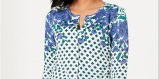 Charter Club Women's Floral Print Sparkle Cardigan Gray Size XX-Large