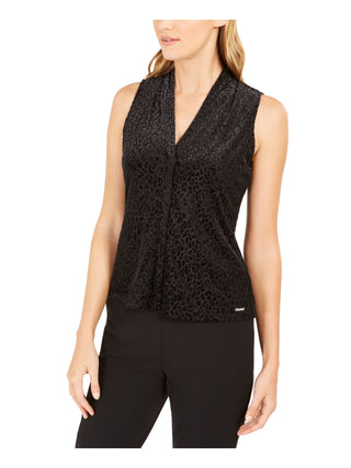 Calvin Klein Women's Tank Top Animal Pattern Glitter Black Size Petite XS