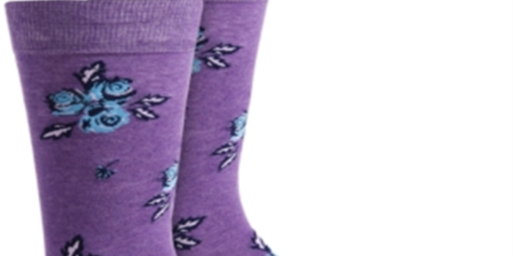 Bar III Women's Floral Arch Support Seamless Toe Dress Crew Socks Purple Size 10-13