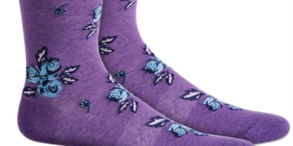 Bar III Women's Floral Arch Support Seamless Toe Dress Crew Socks Purple Size 10-13