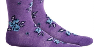 Bar III Women's Floral Arch Support Seamless Toe Dress Crew Socks Purple Size 10-13