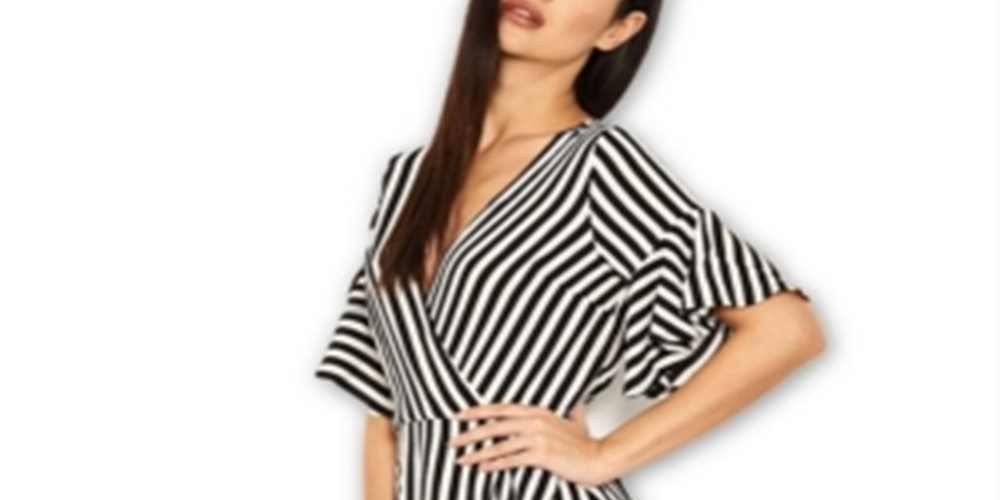 Ax Paris Women's Striped Wrap Mini Dress Navy Size 10