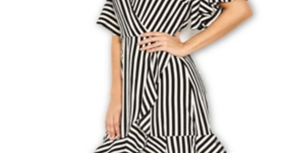 Ax Paris Women's Striped Wrap Mini Dress Navy Size 10