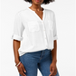Charter Club Women's Split Neck Utility Shirt White Petite Medium