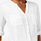 Charter Club Women's Split Neck Utility Shirt White Petite Medium