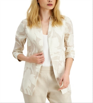 Alfani Women's Floral Print 3/4 Sleeve Blazer White Size M