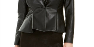 Bar III Women's Faux Leather Peplum Jacket Black Size 2