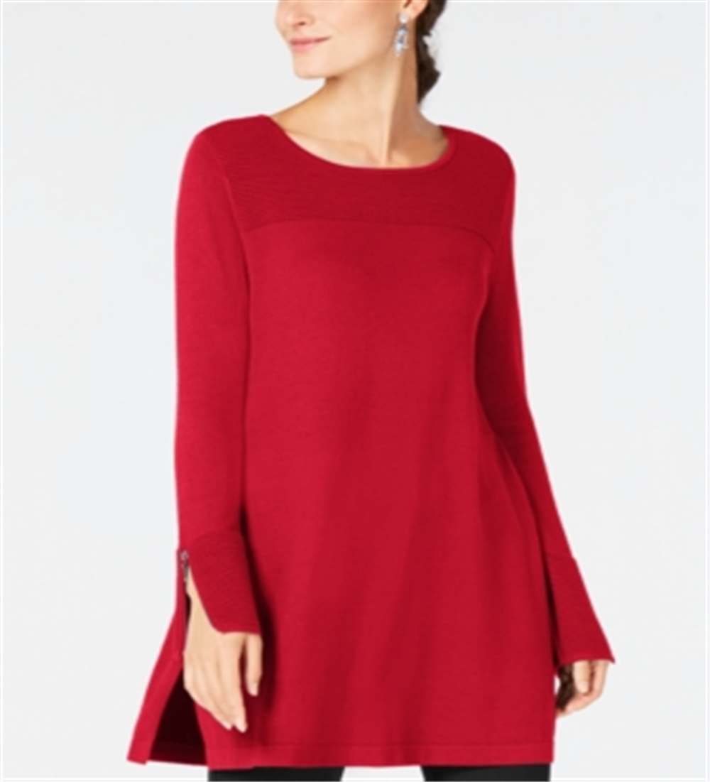 Alfani Women's Ribbed Tunic Sweater Red Size X-Small