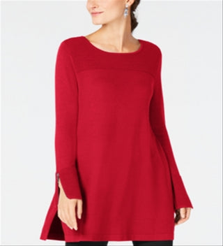 Alfani Women's Ribbed Tunic Sweater Red Size X-Small
