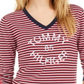 Tommy Hilfiger Women's Cotton Striped V Neck Sweater Blue Size M