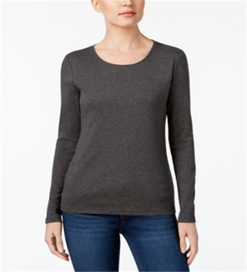 Charter Club Women's Pima Cotton Long Sleeve Top Gray Size XX-Large