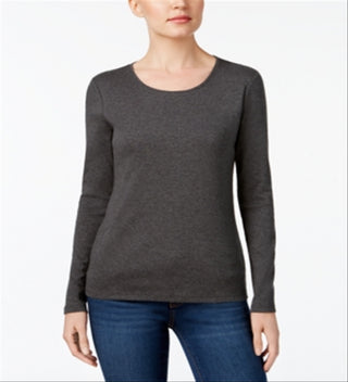 Charter Club Women's Pima Cotton Long Sleeve Top Gray Size XX-Large