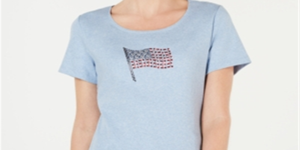 Karen Scott Women's Embellished Flag Cotton T-Shirt Blue Size X-Small