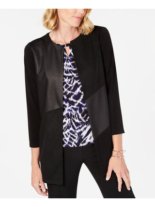 Kasper Women's 3/4 Sleeve Open Cardigan Sweater Black Size X-Small