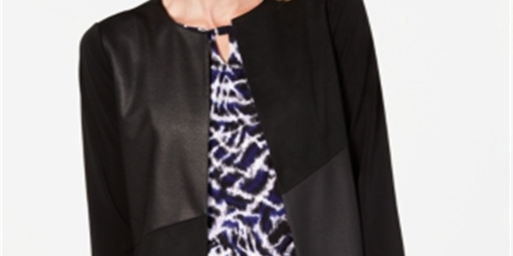 Kasper Women's 3/4 Sleeve Open Cardigan Sweater Black Size X-Small