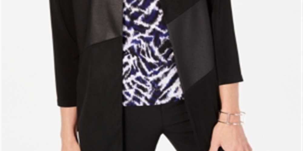 Kasper Women's 3/4 Sleeve Open Cardigan Sweater Black Size X-Small