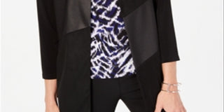 Kasper Women's 3/4 Sleeve Open Cardigan Sweater Black Size X-Small