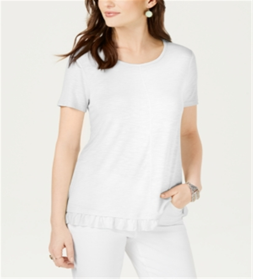 Style & Co Women's Ruffled Hem Top White Size Petite S