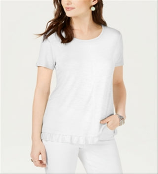 Style & Co Women's Ruffled Hem Top White Size Petite S