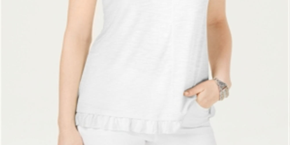Style & Co Women's Ruffled Hem Top White Size Petite S