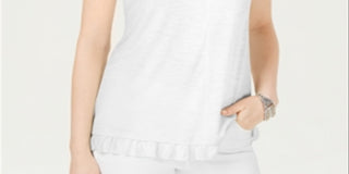 Style & Co Women's Ruffled Hem Top White Size Petite S