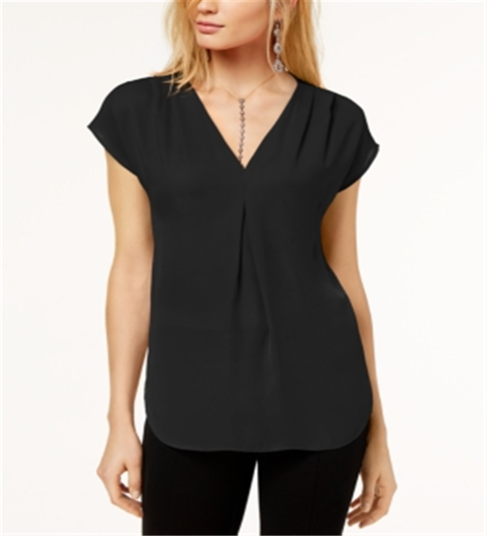 INC International Concepts Women's Pleated Top -BlackSize Petite M
