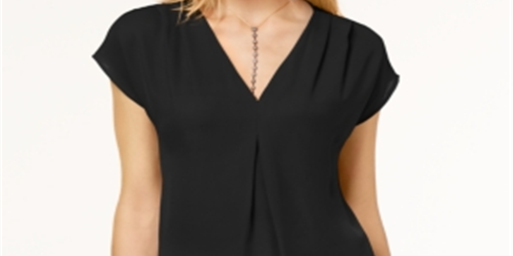 INC International Concepts Women's Pleated Top -BlackSize Petite M