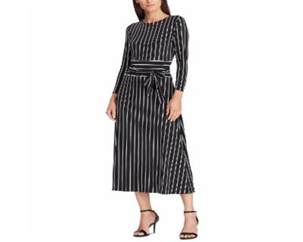 Ralph Lauren Women's Striped Jersey Dress Black Size 16