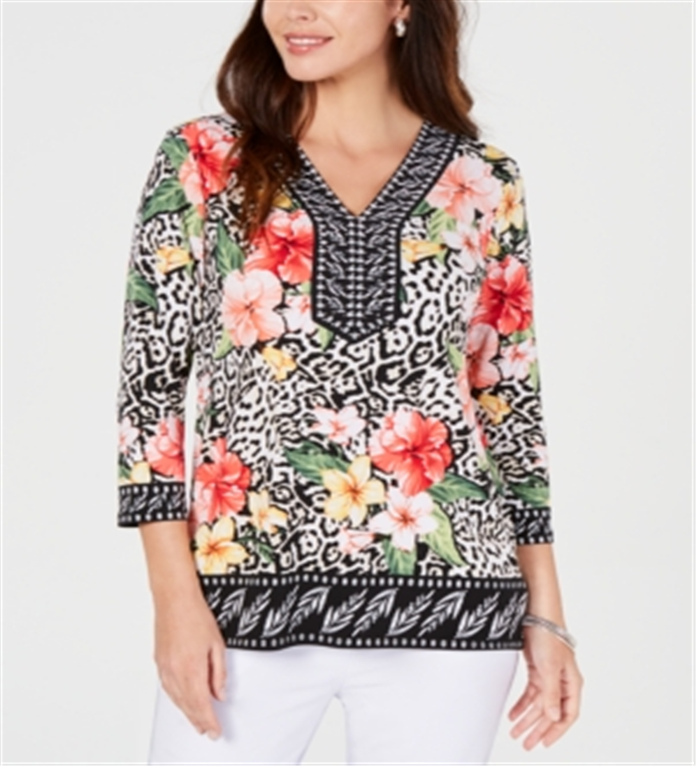 JM Collection Women's Embellished V Neck Tunic Mint Size XS