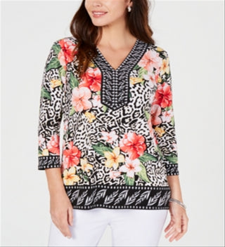 JM Collection Women's Embellished V Neck Tunic Mint Size XS