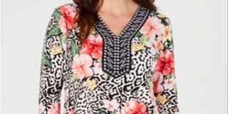 JM Collection Women's Embellished V Neck Tunic Mint Size XS