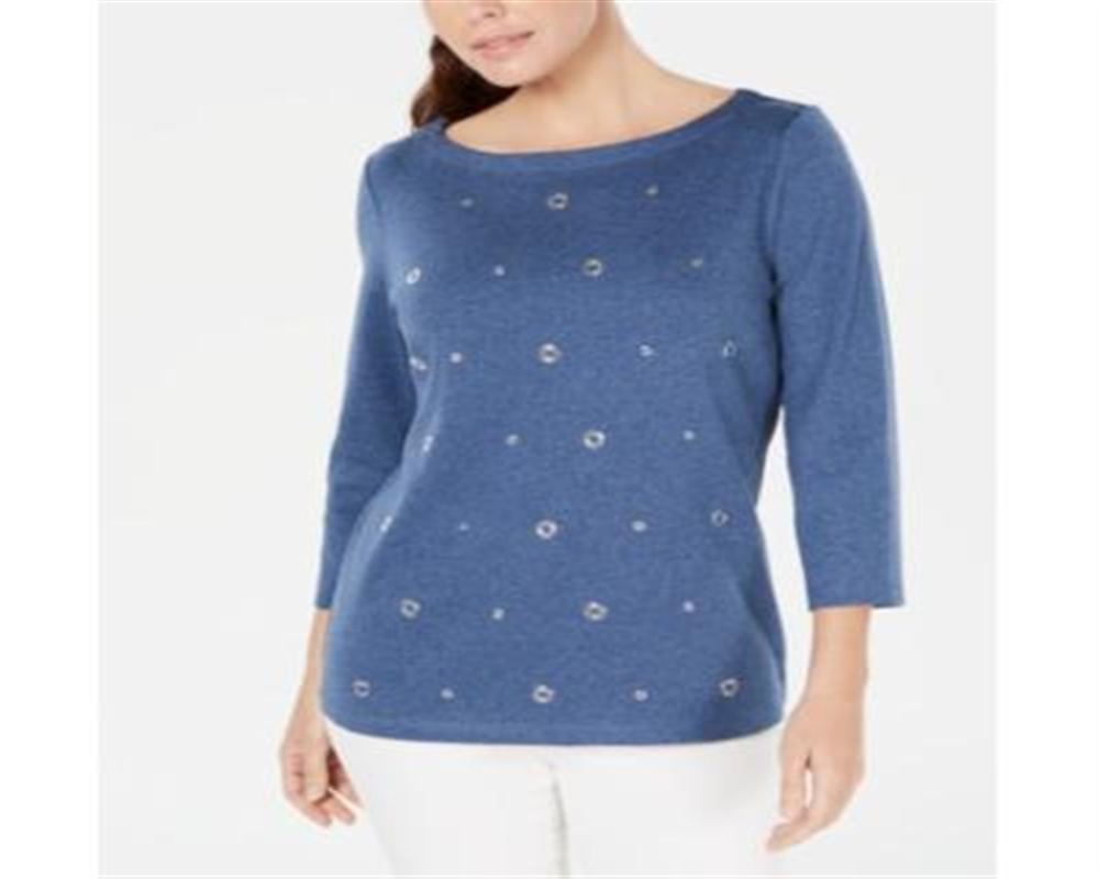 Karen Scott Women's Cotton Grommet Top Blue Size Medium