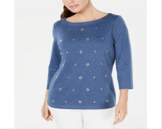 Karen Scott Women's Cotton Grommet Top Blue Size Medium