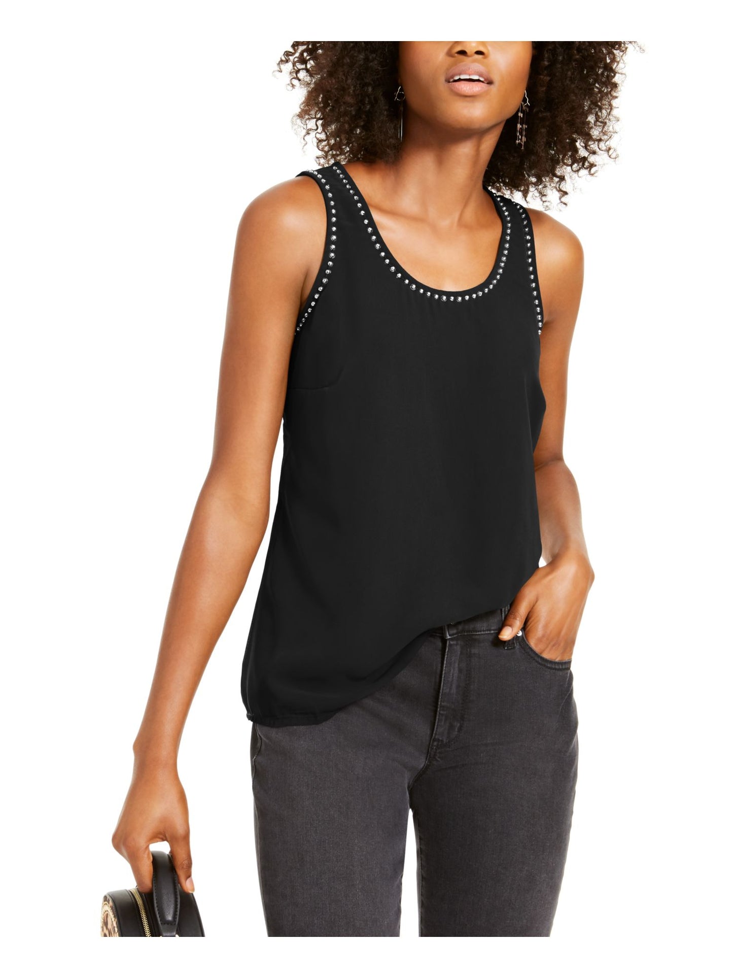 INC International Concepts Women's Studded Woven Tank Top Black Size Medium