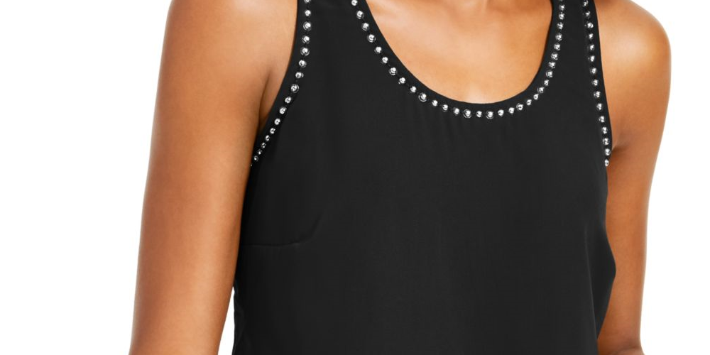 INC International Concepts Women's Studded Woven Tank Top Black Size Medium