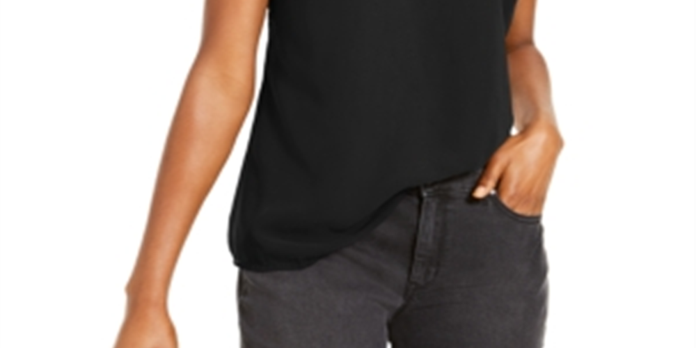 INC International Concepts Women's Studded Woven Tank Top Black Size Medium