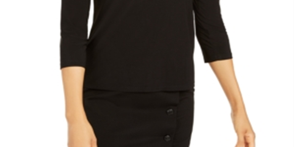 Kasper Women's Turtleneck Long Sleeve Top Black Size Petite L