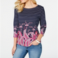 Charter Club Women's Striped Paisley Print Top Blue Size XX-Large