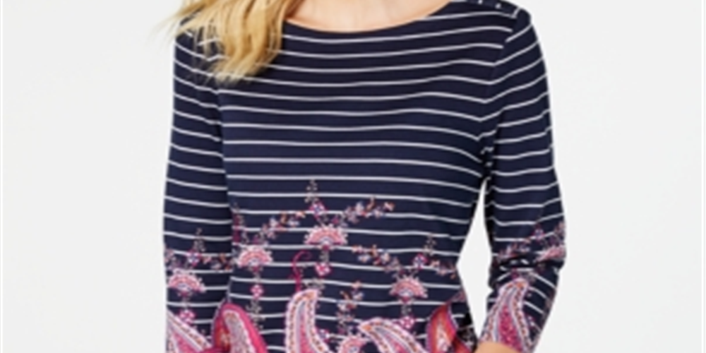 Charter Club Women's Striped Paisley Print Top Blue Size XX-Large