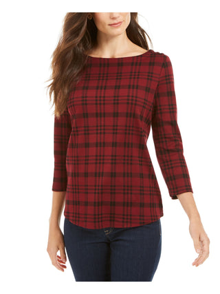 Charter Club Women's Pima Cotton Button Shoulder Print Top Red Size Petite Large