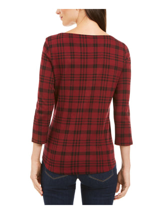 Charter Club Women's Pima Cotton Button Shoulder Print Top Red Size Petite Large