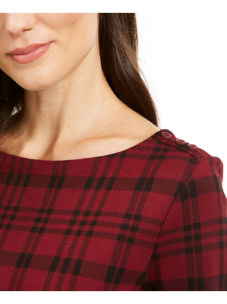 Charter Club Women's Pima Cotton Button Shoulder Print Top Red Size Petite Large