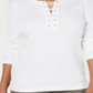 Karen Scott Women's Cotton Lace up Top White Size Small