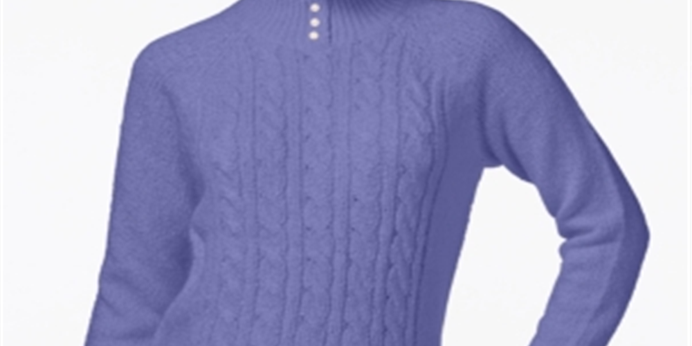 Karen Scott Women's Cable Knit Faux Pearl Button Sweater Purple Size Small