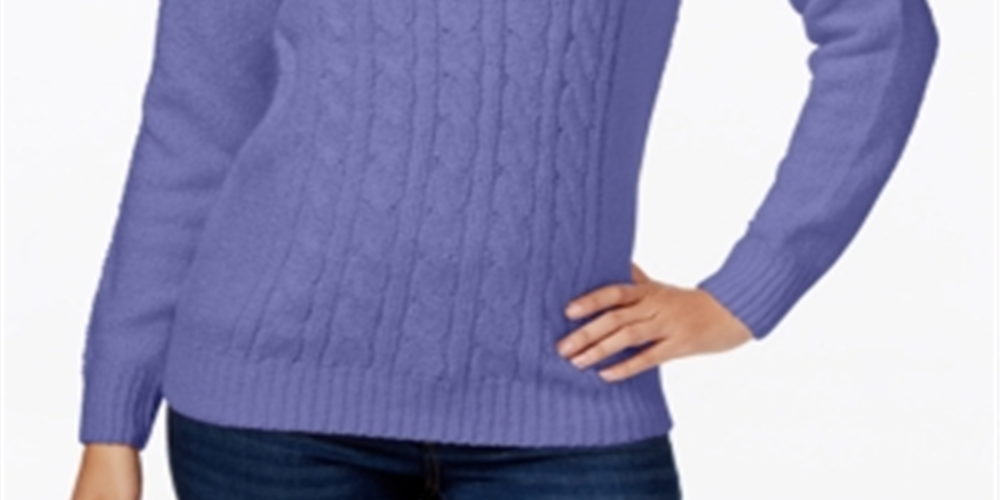 Karen Scott Women's Cable Knit Faux Pearl Button Sweater Purple Size Small