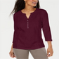 Karen Scott Women's Lace Front Henley Top Red Size Medium