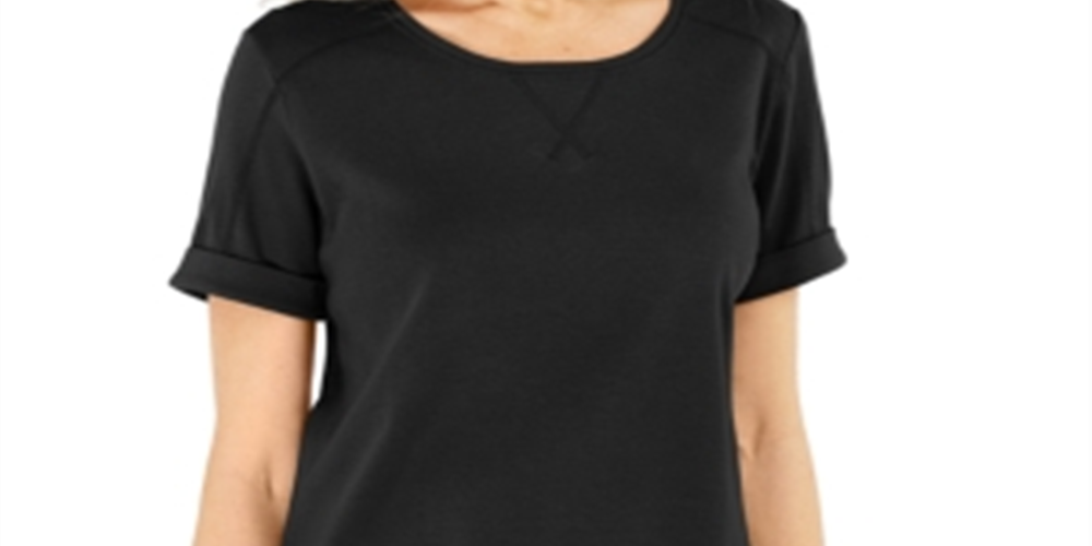 Karen Scott Women's Cotton Topstitched Top Black Size Large