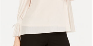 Alfani Women's Textured Stripes Embellished Neck Top Red Size Petite Medium