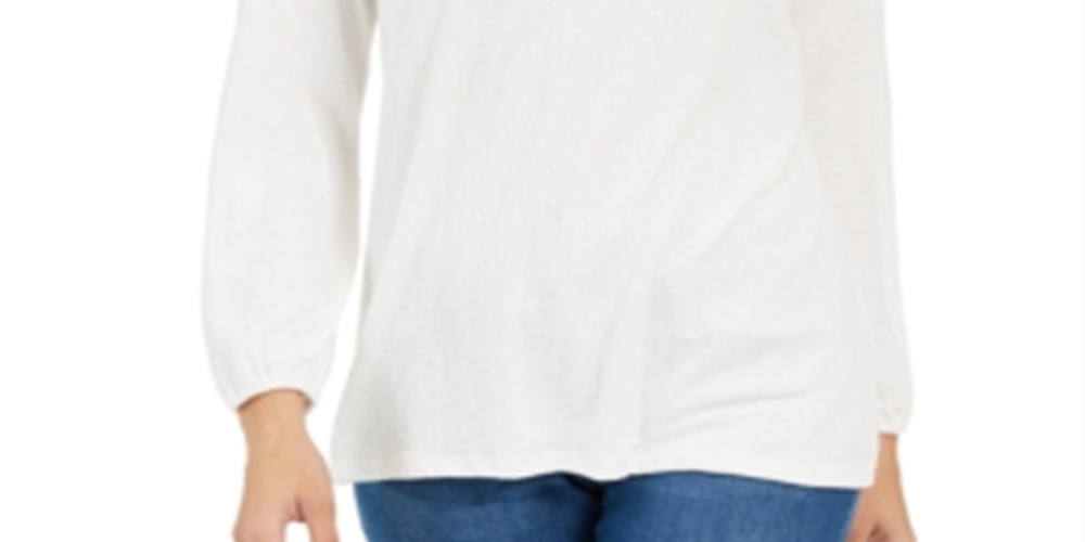 Style & Co Women's Lace Shoulder Top White Size PXL